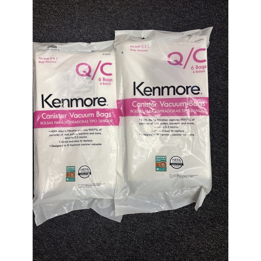 12 count Genuine Кеnmоrе Canister Vacuum Bags 53292 Type‎ Q-C (2 bags of 6 each)